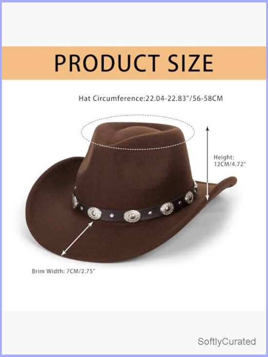 Classic Western Felt Cowboy Hat with Roll Up Brim and Buckle